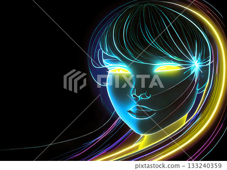 抽像美麗的女性臉部輪廓插圖，以彩色光線繪製而成 133240359