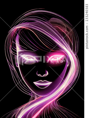 Abstract beautiful woman face silhouette illustration drawn with colorful light lines Abstract beautiful woman face silhouette illustration drawn with colorful light lines 133240383