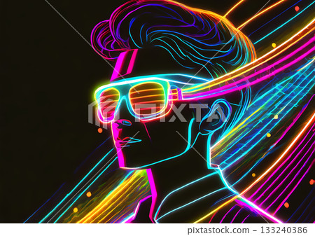 抽像美麗的女性臉部輪廓插圖,以彩色光線繪製而成 抽像美麗的女性臉部輪廓插圖,以彩色光線繪製而成 133240386