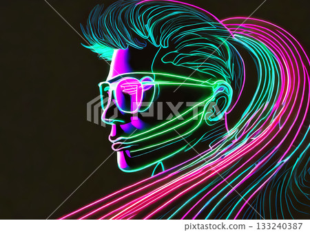 抽像美麗的女性臉部輪廓插圖，以彩色光線繪製而成 133240387