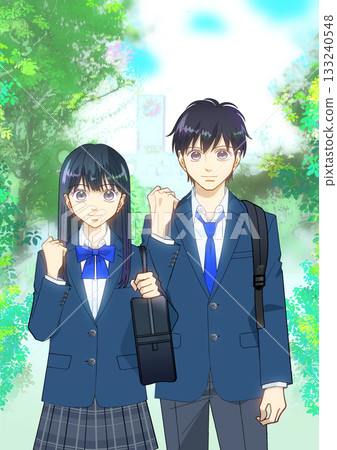 以學校建築為背景的男女高中生或國中生的動漫風格插圖 133240548
