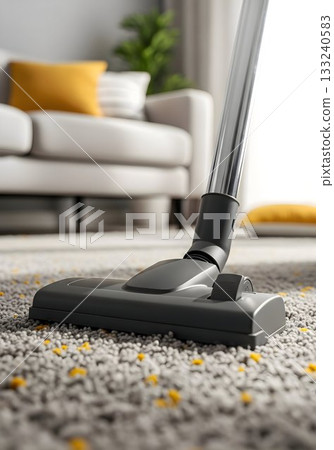 Vacuum Cleaner Nozzle Cleaning Carpet in Living Room 133240583