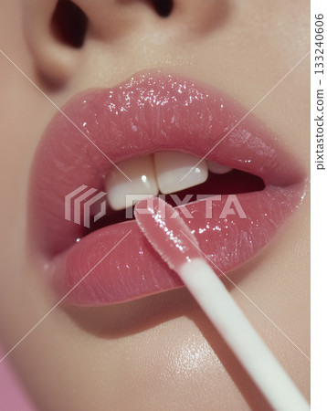Close-up of lips with lip gloss applied - advertising image 133240606