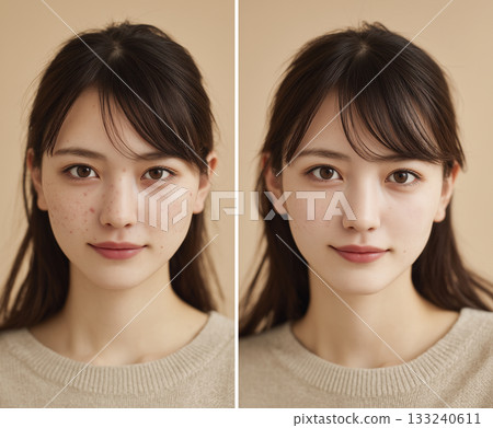 Comparison photo of a woman's skin before and after 133240611