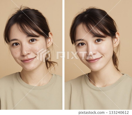 Comparison photo of a woman's skin before and after 133240612