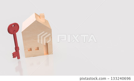 The Real Estate Investment Concept with Wooden House and Key 3d Rendering. The Real Estate Investment Concept with Wooden House and Key 3d Rendering. 133240696