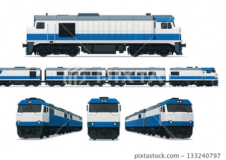 “機車向量插圖集 | 正面、側面、編隊、鐵路、火車、交通運輸素材” 133240797