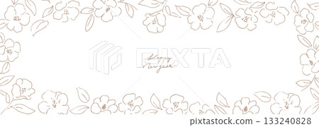 New Year's illustration. A line drawing of a camellia that can also be used for New Year's cards. Japanese-style camellia and plant illustration. Camellia New Year's background. New Year's illustration. A line drawing of a camellia that can also be used for New Year's cards. Japanese-style camellia and plant illustration. Camellia New Year's background. 133240828