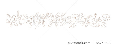 New Year's illustration. A line drawing of a camellia that can also be used for New Year's cards. Japanese-style camellia and plant illustration. Camellia New Year's background. 133240829