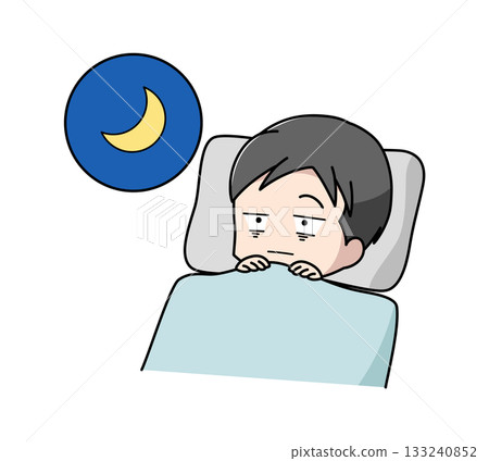 Illustration of a man who can't sleep because he's awake Illustration of a man who can't sleep because he's awake 133240852
