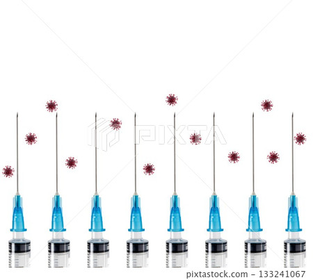 醫學概念圖:多支注射器和病毒顆粒排列成行(生成式人工智慧) 醫學概念圖:多支注射器和病毒顆粒排列成行(生成式人工智慧) 133241067