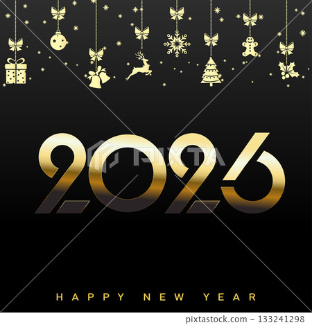 Luxury Happy New Year 2026 with dynamic bold golden typography. Vector Luxury Happy New Year 2026 with dynamic bold golden typography. Vector 133241298