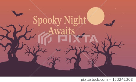 Spooky Halloween Night Scene with Full Moon Spooky Halloween Night Scene with Full Moon 133241308