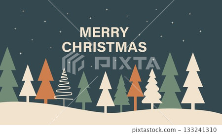 Merry Christmas Card with Stylized Winter Trees Merry Christmas Card with Stylized Winter Trees 133241310