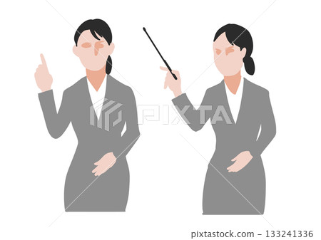 Businesswoman set explaining with pointer and index finger 133241336