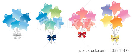 一組星形氣球插圖。向量圖，白色背景。 133241474