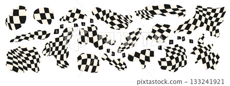 Set of distorted abstract black and white checker shape elements 133241921
