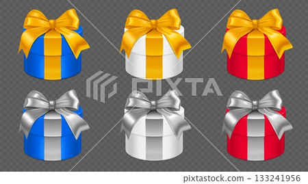 Round gift box mockup set in 3d cylinder shape Round gift box mockup set in 3d cylinder shape 133241956