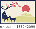 Horse and child and Mt. Fuji New Year's/New Year's card material 133242099