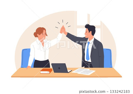 Illustration of High Five and Team Success 133242183