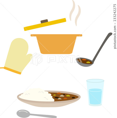 Cookware and curry illustration material set Cookware and curry illustration material set 133242275