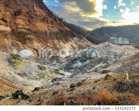 Noboribetsu Onsen, Jigokudani (Hell Valley), Noboribetsu City, Hokkaido, Cloudy Noboribetsu Onsen, Jigokudani (Hell Valley), Noboribetsu City, Hokkaido, Cloudy 133242372
