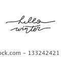 Hello Winter Handwritten Phrase. Seasonal Greetings. Vector Black and White Hand Lettering. 133242421