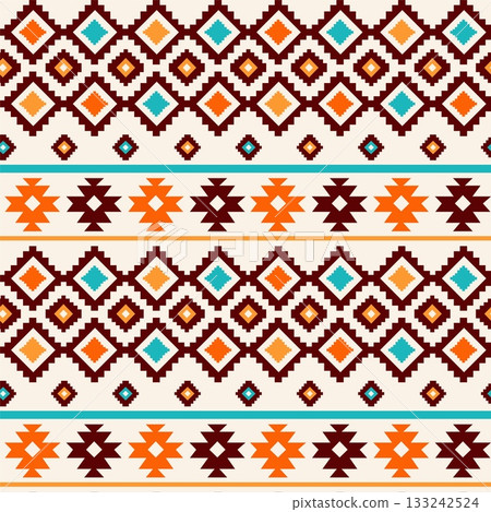 Native americans pattern. Geometric tribal elements, ethnic ornaments, mexican style, traditional indian motifs. Textile, wrapping paper, wallpaper. Print for fabric garish vector background 133242524