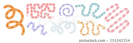 Step by step games templates. Board family puzzle games, chips movement, entertainment for company, gradual passage with numbers, path and finish, cartoon flat isolated garish vector set Step by step games templates. Board family puzzle games, chips movement, entertainment for company, gradual passage with numbers, path and finish, cartoon flat isolated garish vector set 133242554