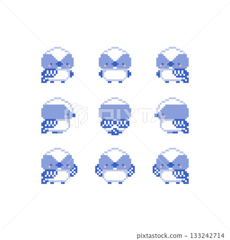 Pixel art of a blue long-tailed tit chick 133242714