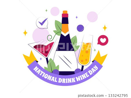National Drink Wine Day Vector Illustration on February 18 Featuring a Glass of Grapes and a Bottle in a Flat Cartoon Background Design National Drink Wine Day Vector Illustration on February 18 Featuring a Glass of Grapes and a Bottle in a Flat Cartoon Background Design 133242795