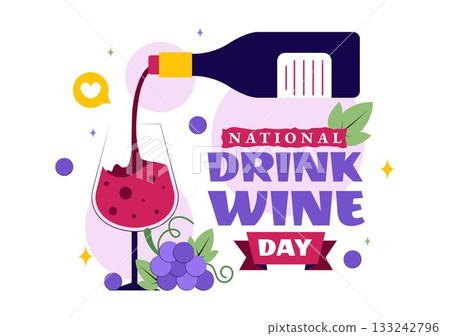 National Drink Wine Day Vector Illustration on February 18 Featuring a Glass of Grapes and a Bottle in a Flat Cartoon Background Design National Drink Wine Day Vector Illustration on February 18 Featuring a Glass of Grapes and a Bottle in a Flat Cartoon Background Design 133242796