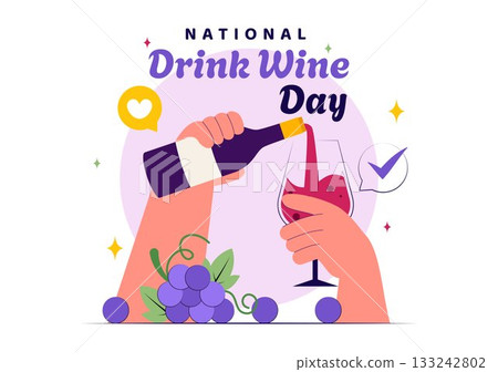 National Drink Wine Day Vector Illustration on February 18 Featuring a Glass of Grapes and a Bottle in a Flat Cartoon Background Design National Drink Wine Day Vector Illustration on February 18 Featuring a Glass of Grapes and a Bottle in a Flat Cartoon Background Design 133242802