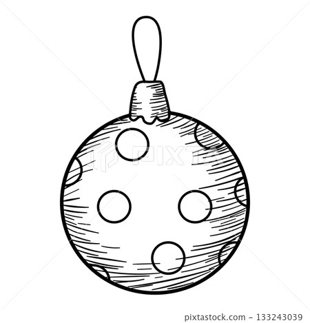 Christmas ball toy decor icon hand drawn, doodle sketch black line art Christmas ball toy decor icon hand drawn, doodle sketch black line art 133243039