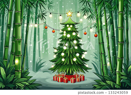Chinese bamboo forest Christmas tree 133243059