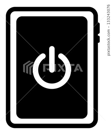 Flat icon of a tablet device with a power symbol 133243076