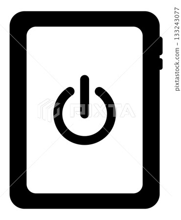 Flat icon of a tablet device with a power symbol Flat icon of a tablet device with a power symbol 133243077