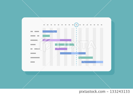 專案管理向量插圖，包含甘特圖（進度安排、任務管理、工作流程） 133243133