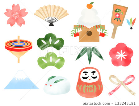 幸運符插圖 - 新年水彩背景素材 133243181