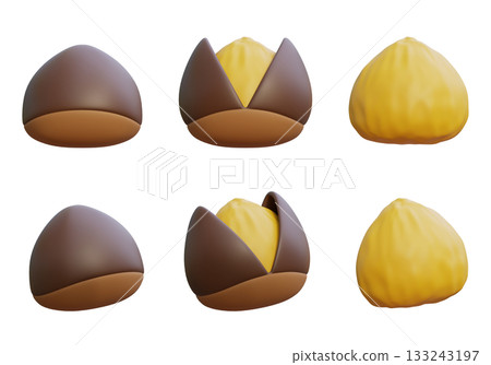 3D cartoon style roasted chestnuts 133243197