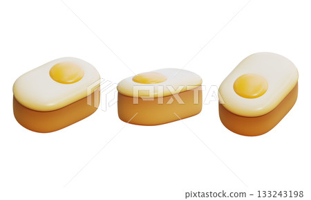 3D cartoon style Egg bread bun toast 133243198