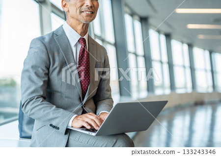 Senior businessman operating a laptop Senior businessman operating a laptop 133243346