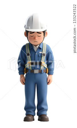 Under construction sign Illustration of a male construction worker bowing and apologizing Full body front 133243522
