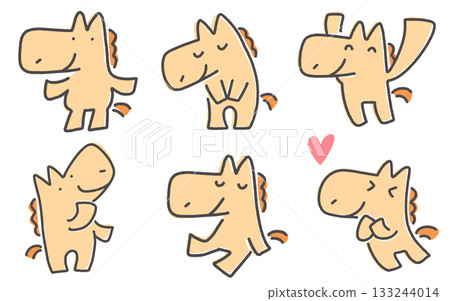 一組表情和姿勢各異的馬：鞠躬、抬頭、坐著、歡呼 133244014