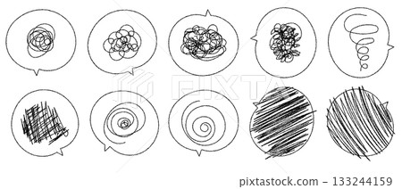 Frustrated, confused, worried, messy, etc. Hand-drawn speech bubble set with black lines Frustrated, confused, worried, messy, etc. Hand-drawn speech bubble set with black lines 133244159