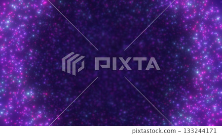 A beautiful and mysterious swirl of purple, pink, and blue glowing particles create an ethereal cosmic effect 133244171