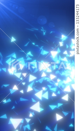 Abstract glowing blue triangles floating in light beams, symbolizing data flow, technology, and futuristic motion 133244173