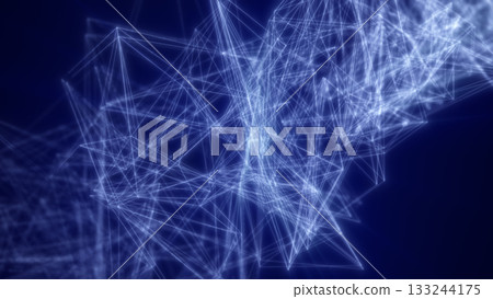 Abstract network of glowing blue connections and nodes forming a digital web structure on a dark surface Abstract network of glowing blue connections and nodes forming a digital web structure on a dark surface 133244175