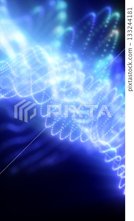 A glowing blue web of interconnected particles, forming a futuristic, fluid network with vibrant light trails and energy flow 133244181