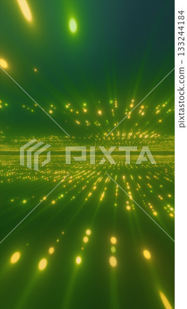 Green glowing particles forming digital tunnel with abstract perspective lights 133244184